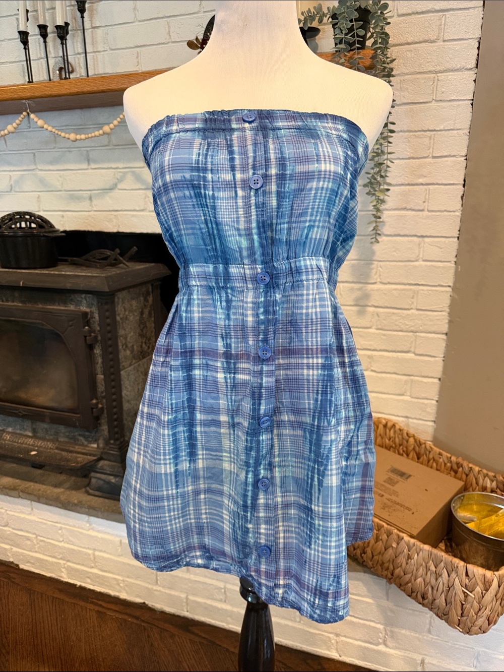 Vintage Mossimo Supply Plaid Strapless Faux Button-Up Shirt w/Pockets | Size M